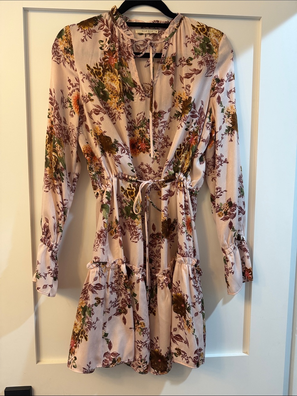 ILLA ILLA Blush Floral Tie-Waist Long Sleeve Dress